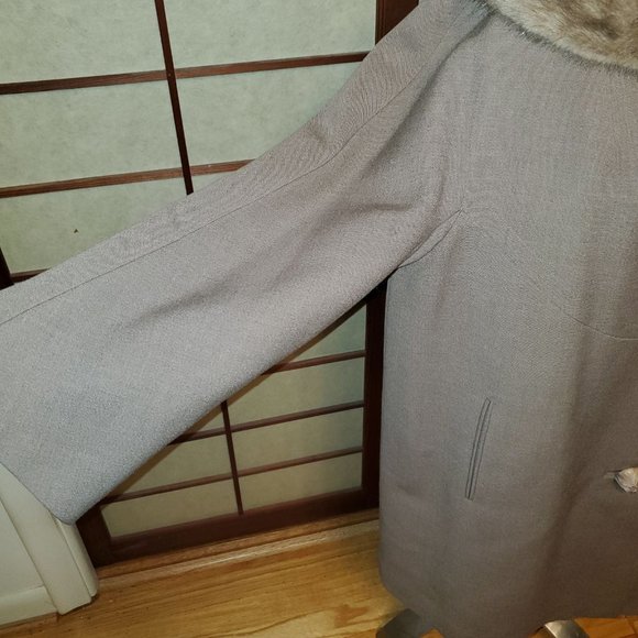 Vintage Mod 50s-60s Wool Midi Swing Coat with Mink Fur Collar Gray Sz S/M - Picture 4 of 7